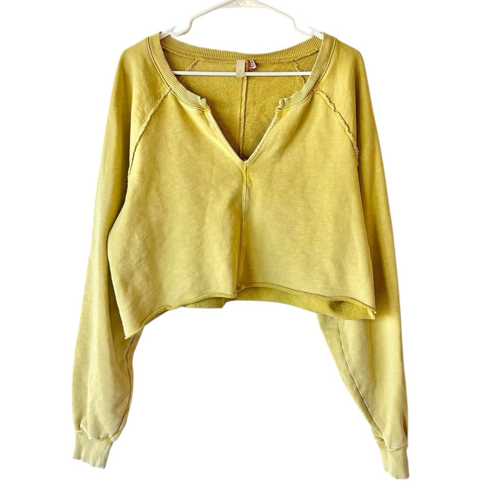 Pilcro by Anthropologie Women's Chartreuse Yellow Cropped Pullover Sweatshirt
